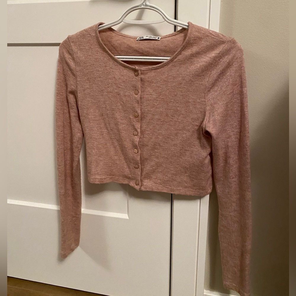 Zara tan/oatmeal cropped cardigan